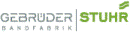 Logo der Gebrüder Stuhr Bandfabrik mit grünem Blatt als Akzent.