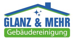 Logo mit Hausdach, Sternen und Text: "Glanz & Mehr, Gebäudereinigung".