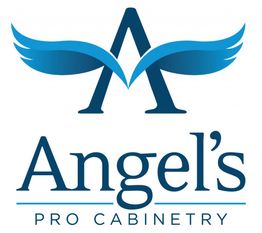 Logo of Angel's Pro Cabinetry with stylized "A" and blue wings above the company name.