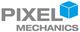 Logo von Pixel Mechanics in Grau mit blauem Würfel.
