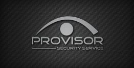 Logo von Provisor Security Service, grauer Schriftzug auf dunklem Hintergrund.