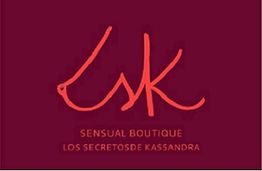 Logo rojo sobre fondo burdeos que dice: "LSK Sensual Boutique Los Secretos de Kassandra".