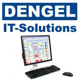 Logo mit Schriftzug "DENGEL IT-Solutions" und Bild eines Computers mit Tastatur und Maus.