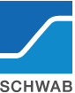 Logo mit abstraktem blauen Design und dem Schriftzug "SCHWAB" darunter in schwarzen Großbuchstaben.