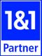 Blaues Logo mit weißer Aufschrift "1&1 Partner".