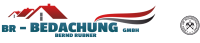 Logo von BR Bedachung GmbH mit roten Dächern und grauer Schrift auf weißem Hintergrund.