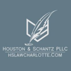 Logo of Houston & Schantz PLLC with a quill and website: hslawcharlotte.com.