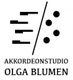 Logo mit Akkordeon-Noten und Text: "Akkordeonstudio Olga Blumen".