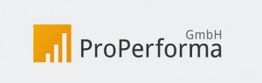 Logo von ProPerforma GmbH mit gelbem Diagramm-Symbol links.