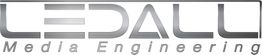 Graues Logo „LEDALL Media Engineering“ auf weißem Hintergrund.