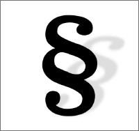 Schwarzes Paragraphenzeichen auf weißem Hintergrund mit Schatten rechts.