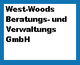 Textbild mit der Aufschrift: "West-Woods Beratungs- und Verwaltungs GmbH", blauer Rand.
