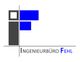Logo des Ingenieurbüro Fehl mit grauen und blauen geometrischen Formen.