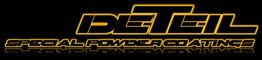Schwarzes Logo mit gelbem Text: "DETAIL SPECIAL POWDER COATINGS" in stilisierter Schrift.