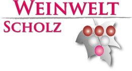 Logo von Weinwelt Scholz mit roten und weißen Traubenblättern.