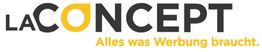 Logo: "LA CONCEPT" in Schwarz und Gelb, darunter der Slogan "Alles was Werbung braucht."