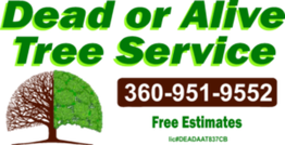 "Dead or Alive Tree Service logo with phone number 360-951-9552 and Free Estimates info."