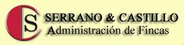 Logotipo de Serrano & Castillo, Administración de Fincas, con fondo amarillo y círculo rojo.