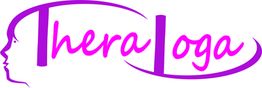 Logo mit violettem Text "Thera Loga" und Silhouette eines Gesichts links.