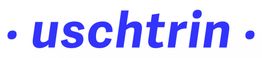 Text "uschtrin" in blauer Schrift mit Punkten an beiden Seiten.
