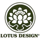 Lotusblumen-Logo mit Schriftzug "Lotus Design" darunter in einem kräftigen Grünton.