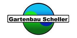 Logo mit der Aufschrift "Gartenbau Scheller", grün-blauer Kreis im Hintergrund.
