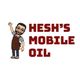 Cartoon mechanic waving beside the text "Hesh's Mobile Oil".