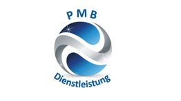 Logo mit blau-silbernem Globus, Schriftzug "PMB Dienstleistung" oben und unten.