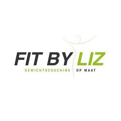 "Logo van Fit by Liz met tekst: Gewichtscoaching op maat."