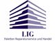 Logo von LIG mit stilisiertem Gebäude, Text: "Paletten Reparaturservice und Handel".