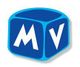 Cubo azul con las letras blancas "M" y "V" en una esquina redondeada.
