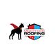 Silhouette of a dog with a red cape next to a shield logo reading "Mighty Dog Roofing".