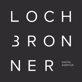Schwarzer Hintergrund mit weißer Schrift: „LOCH 3RON NER“ und „DIGITAL AGENTUR“.