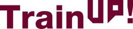 Text-Logo "TrainUP!" in dunklem Rot auf weißem Hintergrund.