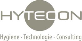 Logo von Hytecon mit den Worten "Hygiene, Technologie, Consulting". Beige Schrift auf weißem Hintergrund.