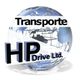 Logo mit Text "Transporte HP Drive Ltd." vor einem Globus mit Containerschiff-Silhouette.