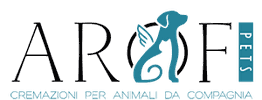 Logo AROFI Pets con cane stilizzato e scritta "Cremazioni per animali da compagnia".