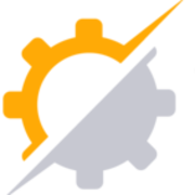 Split gear icon: half orange, half gray, separated by a diagonal line.
