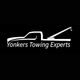 Silhouette of a tow truck with text "Yonkers Towing Experts" on a black background.