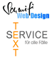 Logo mit Text: "Schmidt WebDesign", "Text Service für alle Fälle".