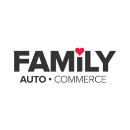 Logo with "FAMILY Auto+Commerce" in bold, heart as the dot in the "I".