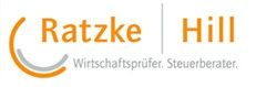 Logo von Ratzke Hill mit Kreis und Text "Wirtschaftsprüfer. Steuerberater." in Orange und Grau.