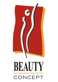 Logo mit rotem Hintergrund, abstrakter Figur und Text "Beauty Concept" darunter.