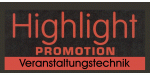 Textlogo: "Highlight PROMOTION Veranstaltungstechnik" in Rot auf schwarzem Hintergrund.