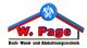 Logo von W. Page, spezialisiert auf Dach-, Wand- und Abdichtungstechnik, mit blauen und roten Details.