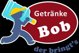 Ein Männchen trägt eine Flasche. Text: "Getränke Bob. Der bringt's".