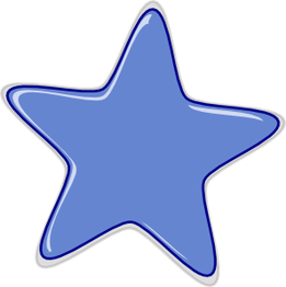 Blauer fünfzackiger Stern mit dunklem Rand auf weißem Hintergrund.