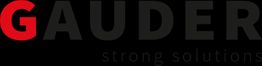 Logo mit Text "GAUDER strong solutions" in Schwarz und Rot auf weißem Hintergrund.