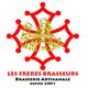 Logo de Les Frères Brasseurs, brasserie artisanale depuis 2001, avec illustration rouge et dorée.