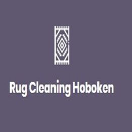 "Rug Cleaning Hoboken logo with a rug icon on a purple background."